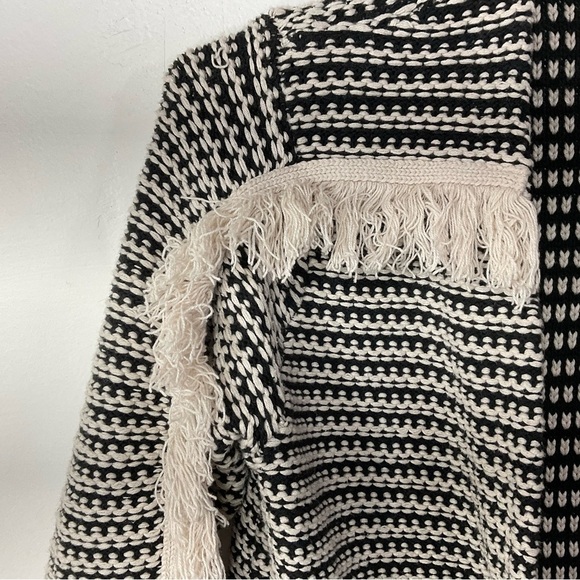 Knox Rose Black & Beige Tan Fringed Knit Cardigan Sweater XS - Picture 4 of 9